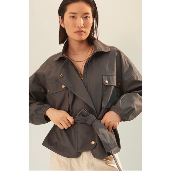 Anthropologie Puff Sleeve Grey Utility Jacket NWT New XS - Picture 2 of 16